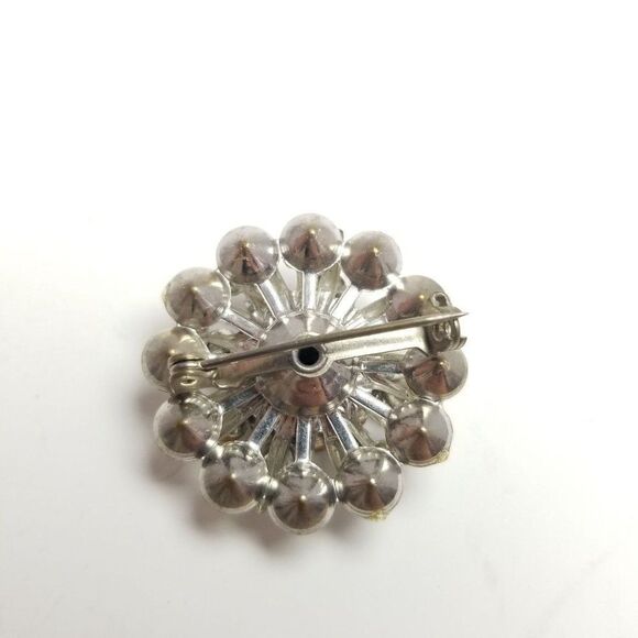 Vintage Silver Tone Rhienstone Cluster Round Flower Brooch, Sparkly Lapel Pin - Picture 4 of 6